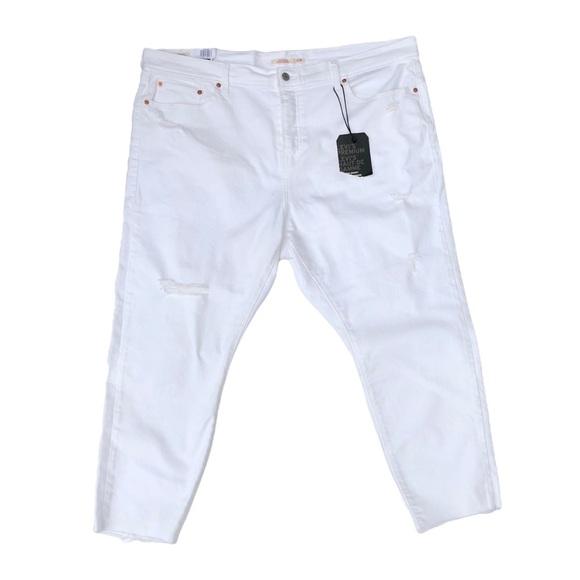 Levi’s Premium Wedgie Skinny Distressed Size 24W White Crop High Waist - Picture 3 of 16